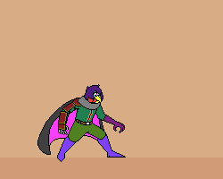 Half-wraith girl swipes her cape in a twirl. The animation plays again, but she follows up the cape attack with a straight punch.