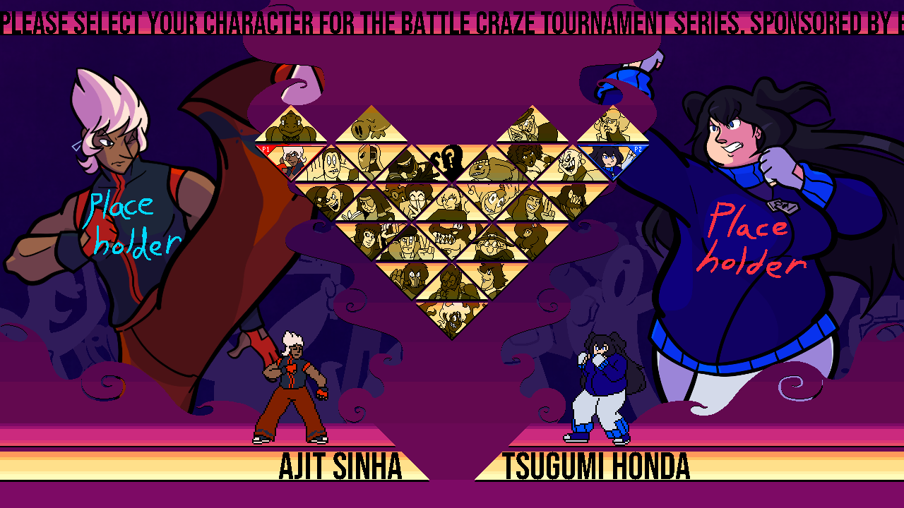 A mockup image for a character select screen for a fighting game