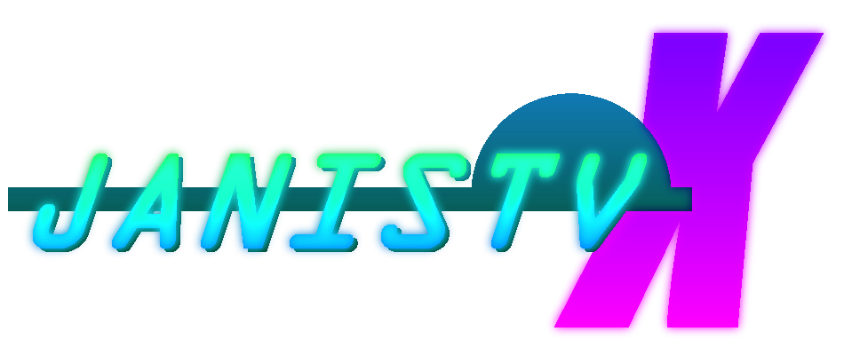 Neon text that reads 'JANISTV X', with the X being larger and pink