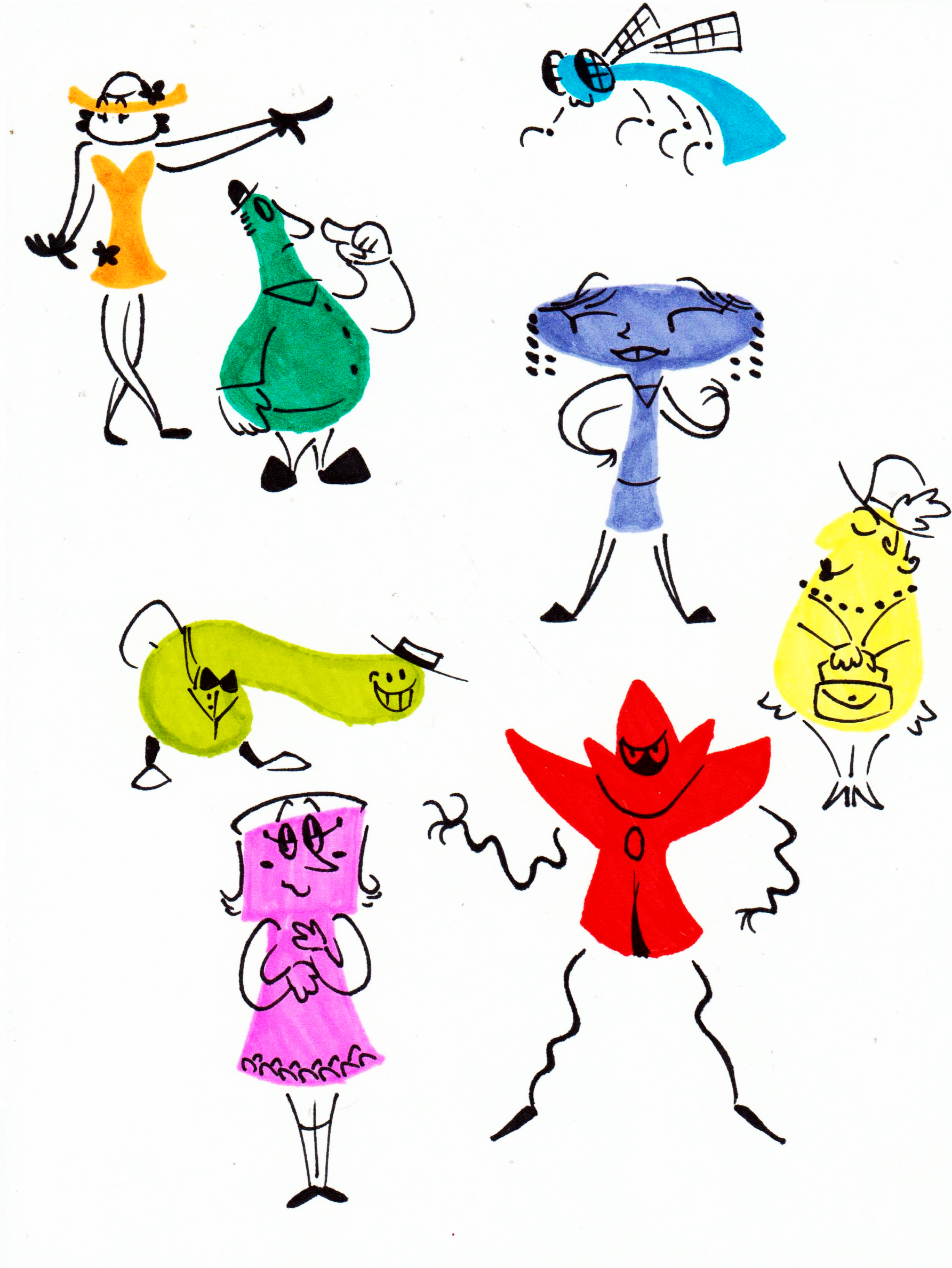 A variety of character designs inspired by the works of UPA